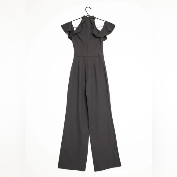 Le Chateau, size M, Elegant Black Jumpsuit, wide leg, zippers, halter top - Picture 1 of 9